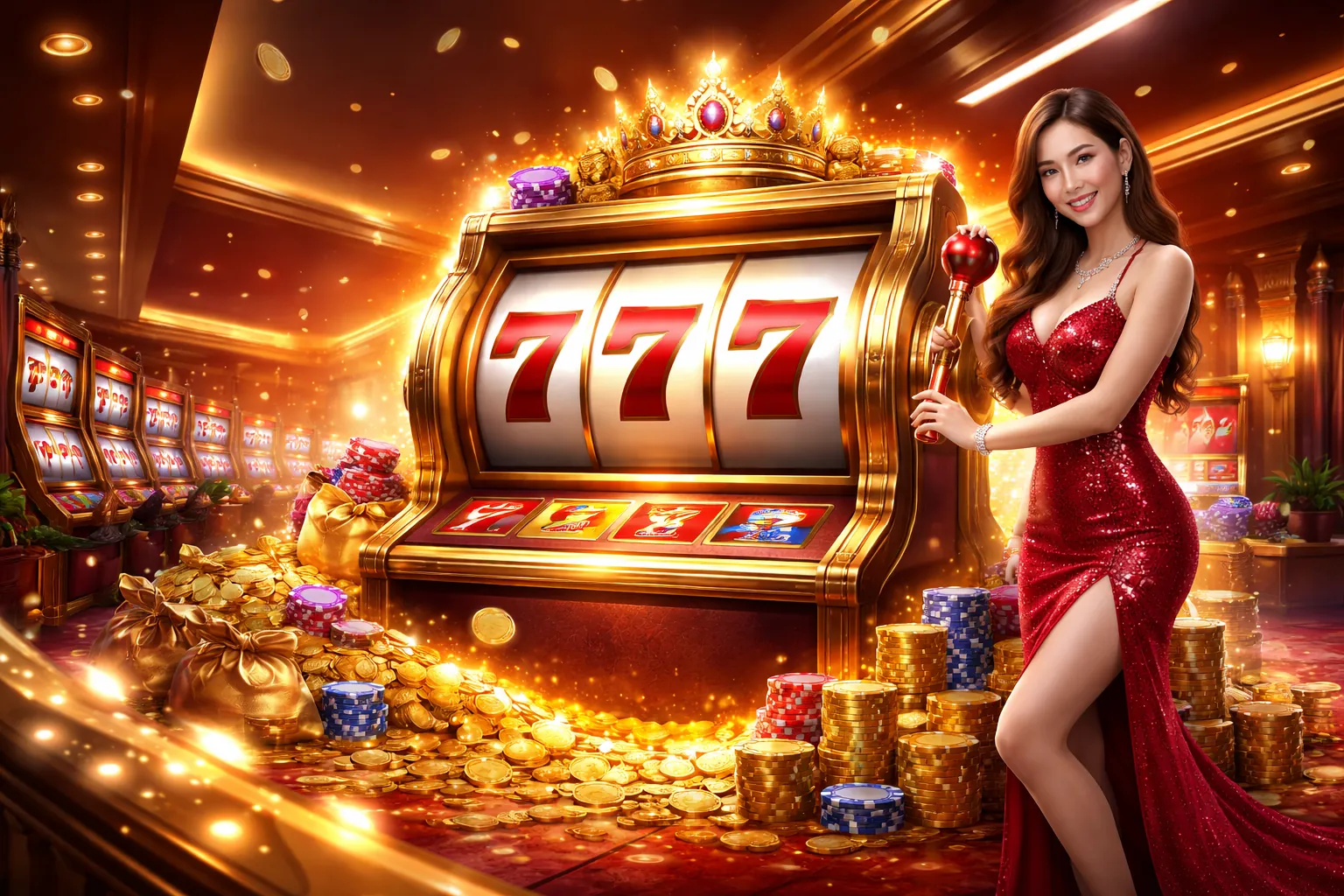 Hình ảnh Hero với các biểu tượng slot game và jackpot tại 90ok nhà cái